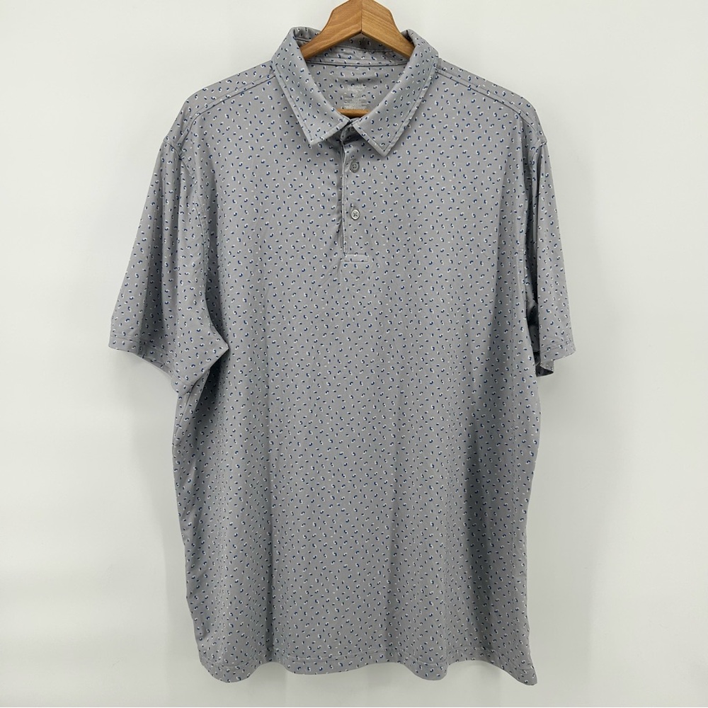 Member's Mark Men's Performance Polo Short Sleeve Shirt XL Gray Blue Geometrical